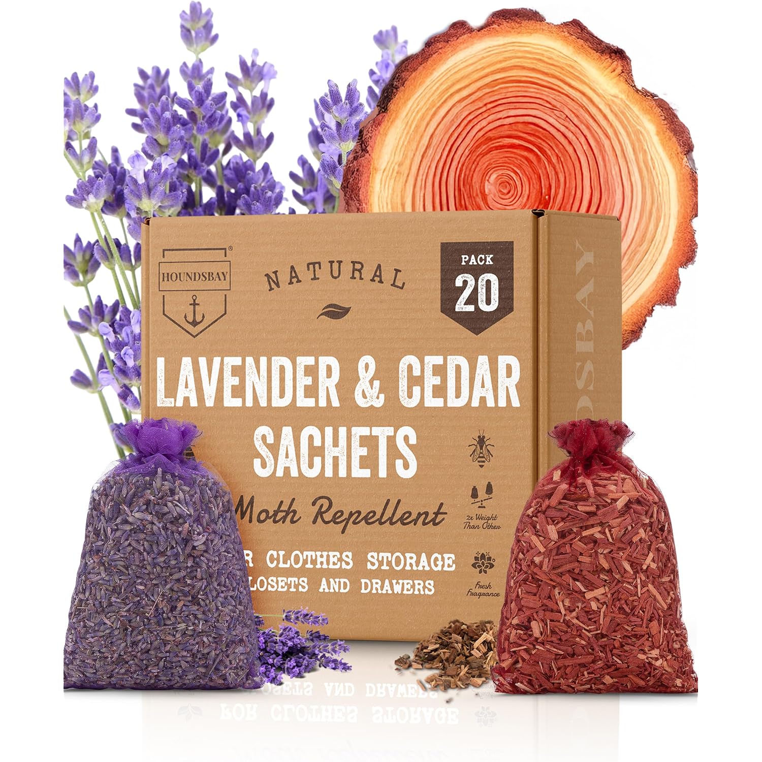 All-Natural Cedar And Lavender Sachet (20 Pack): 10 Lavender Sachets For Drawers And Closets, 10 Cedar Sachets, Moth Repellent For Clothes