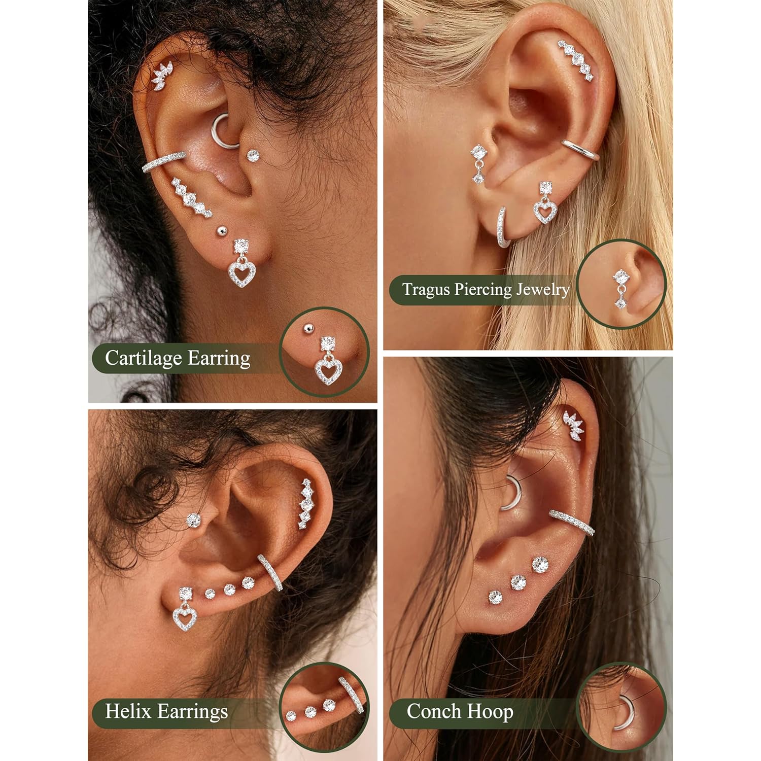 LOLIAS Hypoallergenic Flat Back Earrings for Women Cartilage Earrings Stacks-20G Surgical Stainless Steel Flatback Stud Hoop Earring Set Daith Conch Tragus Helix Piercing Jewelry