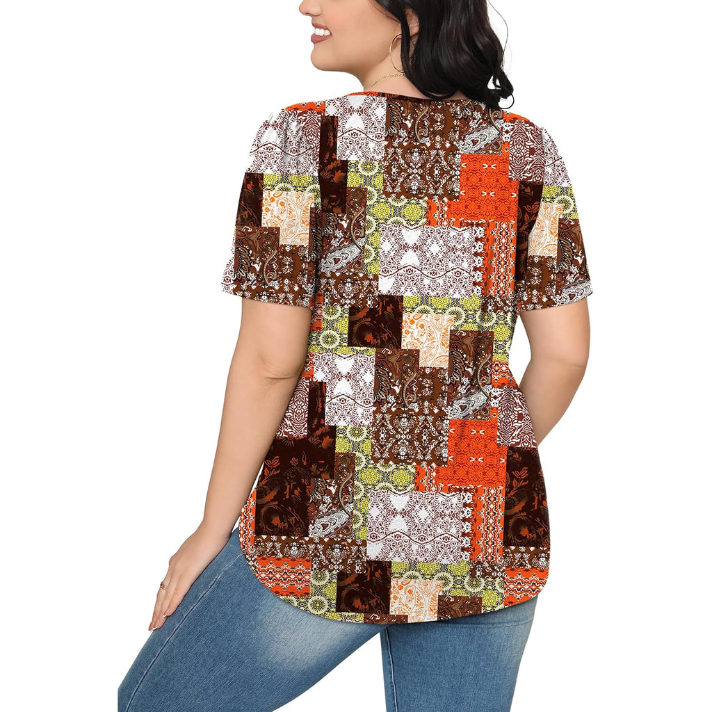 OFEEFAN Womens T Shirts Short Sleeve Pleated Dressy Casual Scooped Neck Summer Tops Blouses