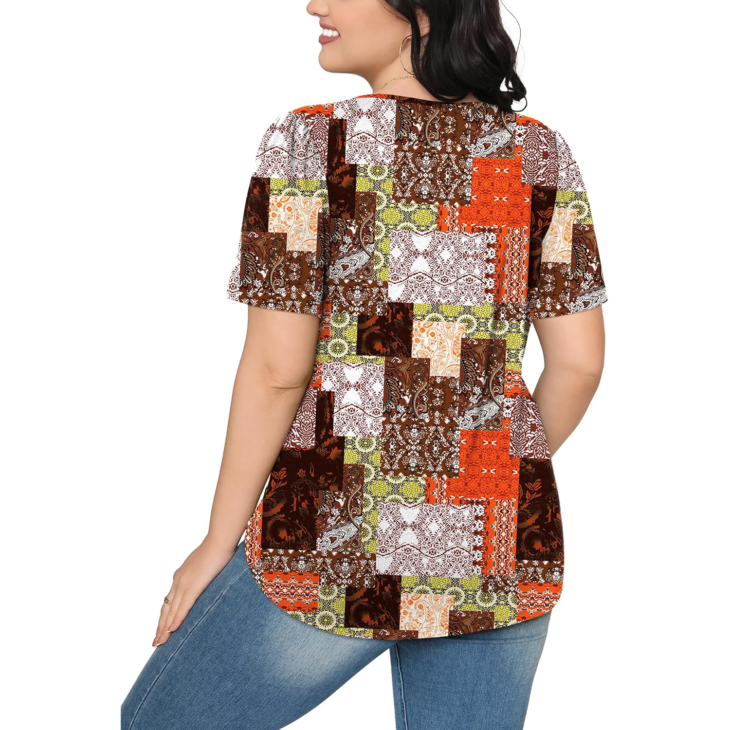 OFEEFAN Womens T Shirts Short Sleeve Pleated Dressy Casual Scooped Neck Summer Tops Blouses