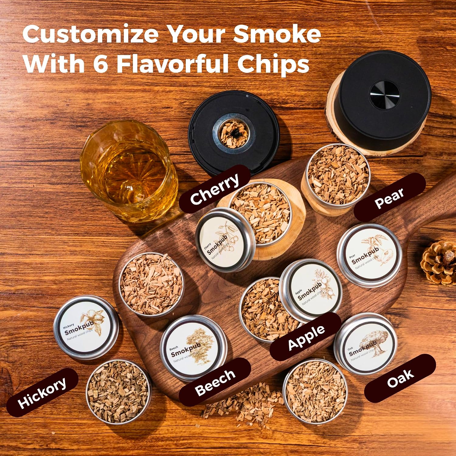 Electric Whiskey Smoker Kit, Rechargeable Cocktail Smoker With 6 Wood Chips, Flameless Heating System, Old Fashioned Drink Smoker Kit, Bourbon Whiskey Gifts For Men,Dad,Husband