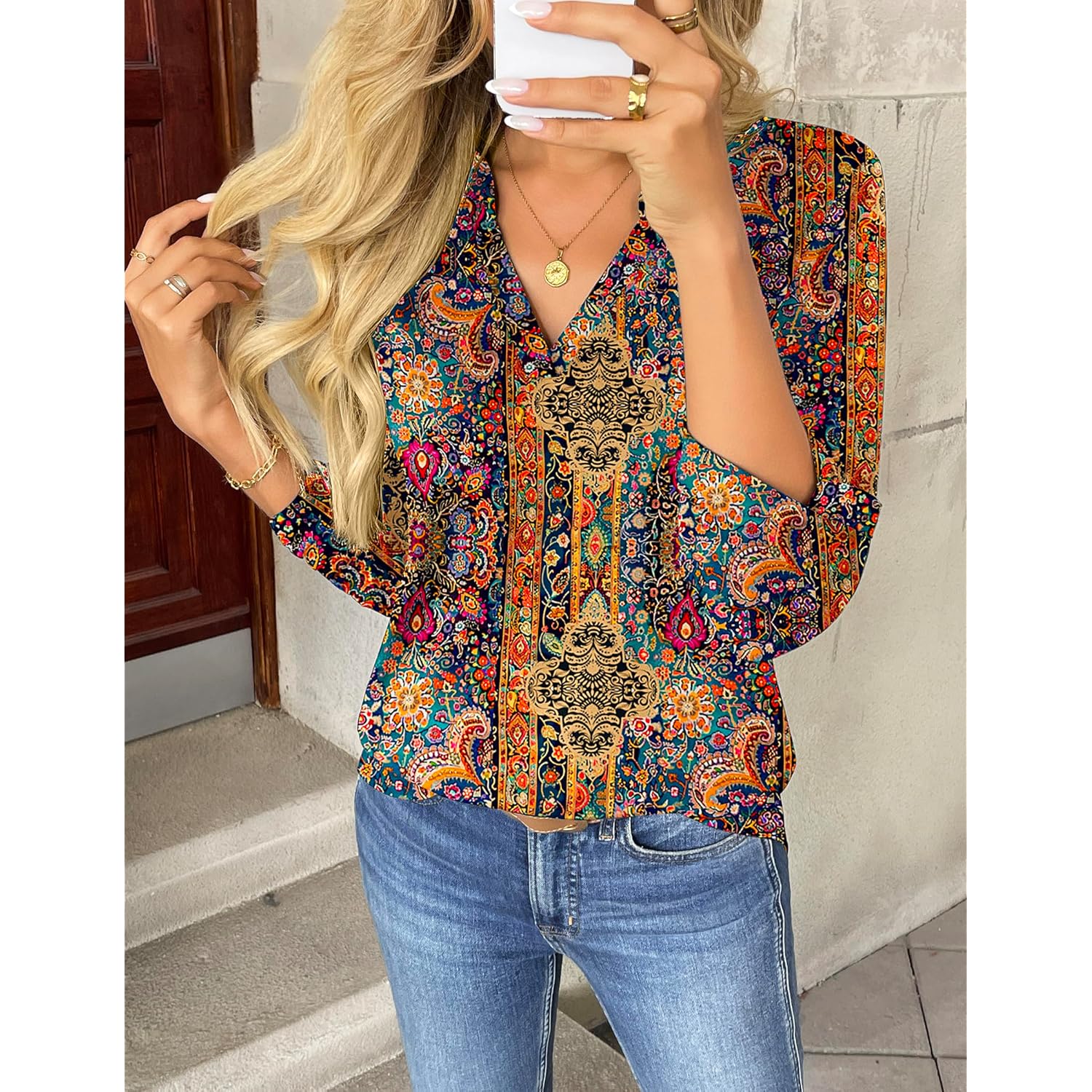Womens Roll Up Long Sleeve Tops V Neck Shirts Dressy Casual Work Blouses S-2XL
