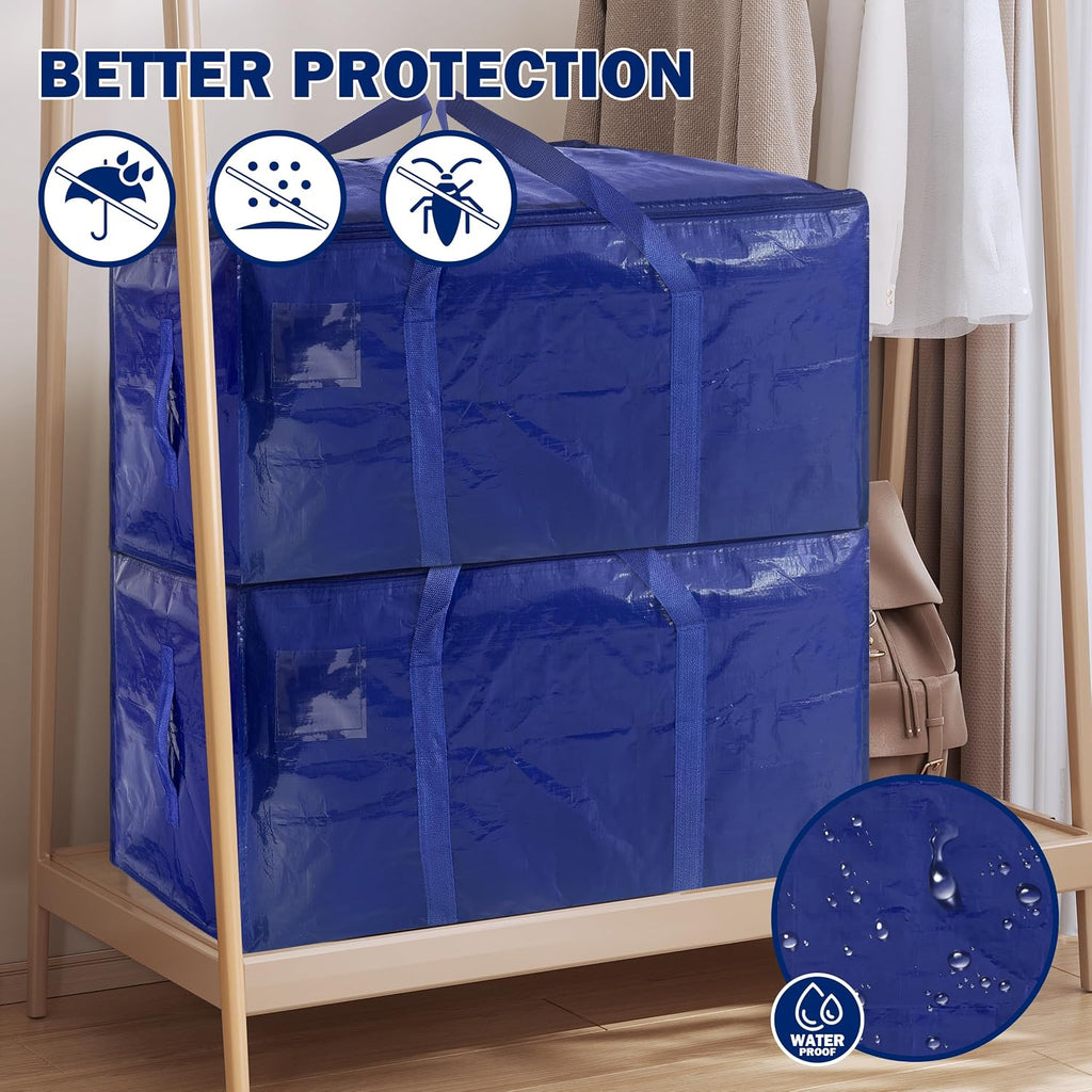 8 Pack Extra Heavy Duty Large Moving Bags With Strong Zipper & Carrying Handles, Sturdy Clothes Storage Bags Totes Bins, Packing Bag Move Boxes College Moving Supplies, Dark Blue - 24 Gal