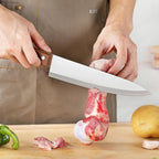 Olulu 8 Inch Chef Knife, Razor Sharp Kitchen Knife With Protective Knife Sheath, Razor Sharp Slicing Knife With Ergonomic Handle, German Stainless Steel, Dishwasher Safe (Brown Color)