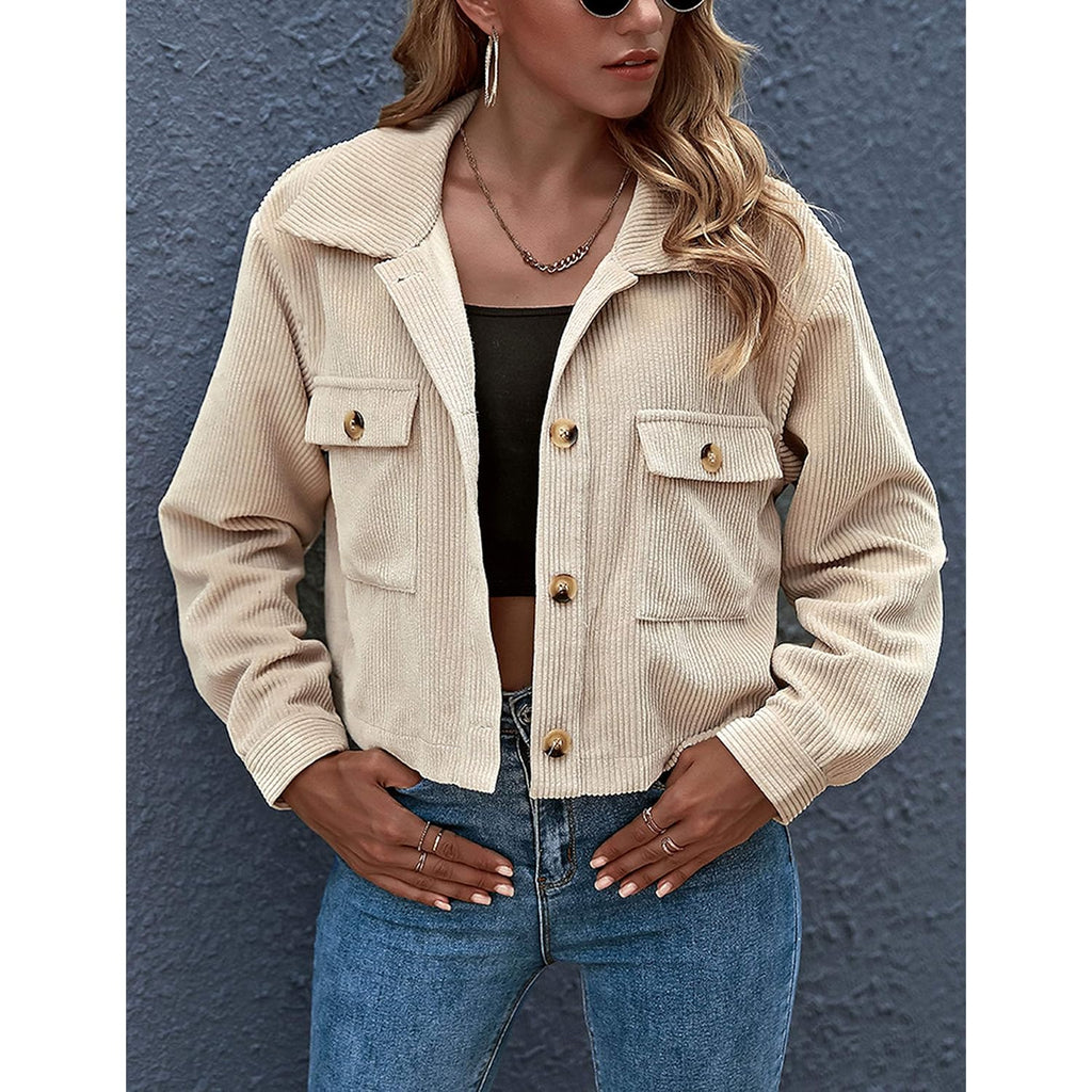 Gihuo Women'S Fashion Cropped Shacket Button Down Corduroy Crop Jacket