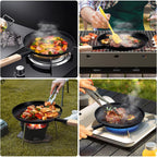 bodkar Frying Pan Skillet 8-inch Flat Griddle Pan, Lightweight Small Grill Pan with Wooden Handle for Camping Indoor Outdoor Cooking