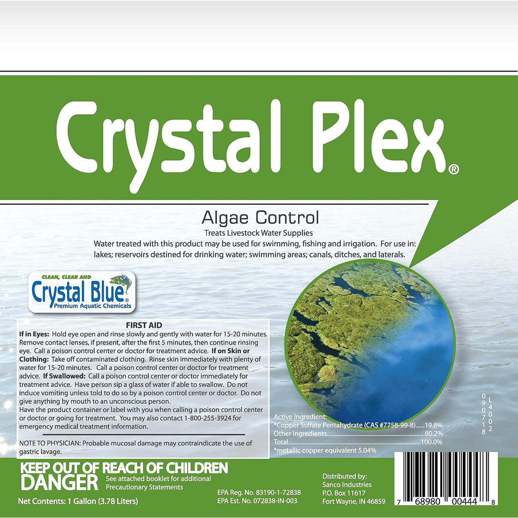Crystal Plex - Lake And Pond Algaecide Treatment - Liquid Copper Algaecide Kills And Prevents Various Types Of Algae (Planktonic, Filamentous, Chara) - 1 Gallon Treats Up To 1 Acre