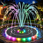 Solar Fountain, 2026 Upgrade 3.5W Solar Bird Bath Fountains With Colorful Ring Led Lights, 2000Mah Battery, 7 Nozzles And 4 Fixers, Solar Water Fountain Pump For Pond, Pool, Patio And Garden