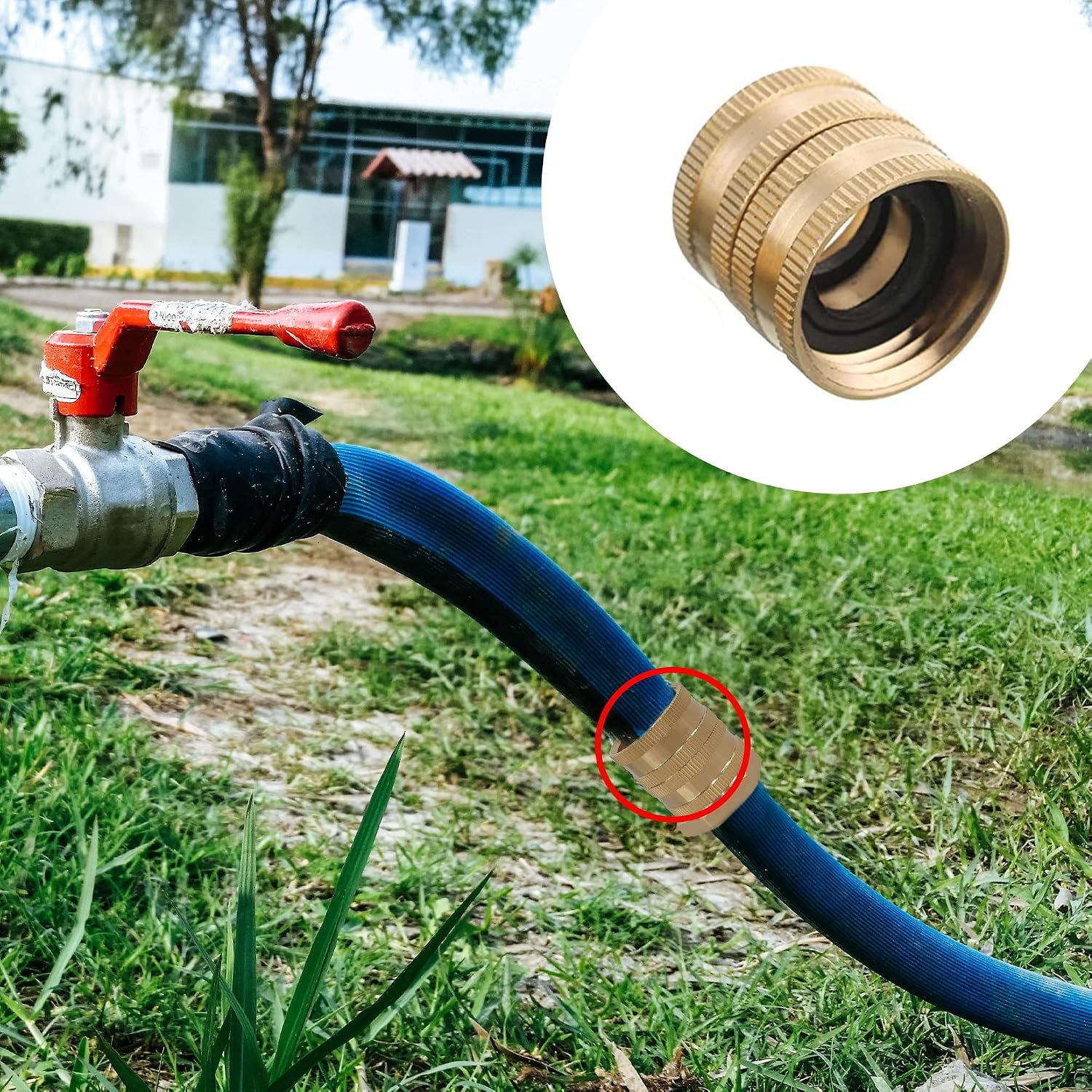 Hourleey Garden Hose Adapter, 3/4 Inch Solid Brass Hose Connectors, 2 Pack Hose Connector With 2 Extra Washers (Female To Female)