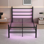 Clibfeng Full Size Bed Frame With Headboard And Footboard,Steel Slats Support-Led Bed Frame With Charging Station,Mattress Foundation-Under Bed Storage, No Box Spring Needed,Noise Free,Black