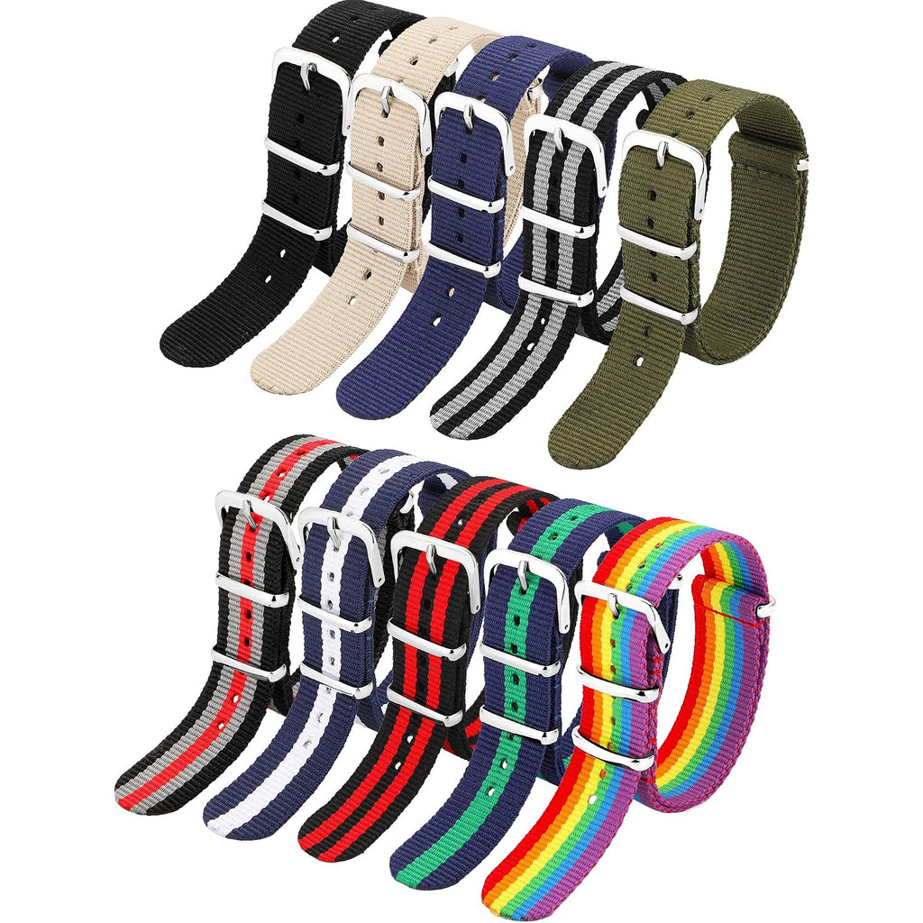 Meekoo 10 Pieces Nylon Watch Strap Military Replacement Watch Band With Stainless Steel Buckle For Men And Women'S Band Replacing, 18 Mm(Classic Colors)