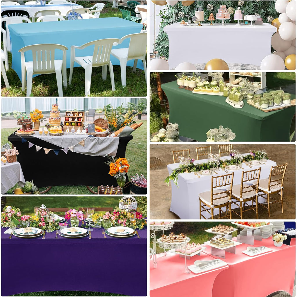 Obstal 6ft Stretch Black Spandex Table Cloth for Standard Folding Tables - 2 Pack Universal Rectangular Fitted Tablecloth Protector for Wedding, Trade Show, Vendor Stand