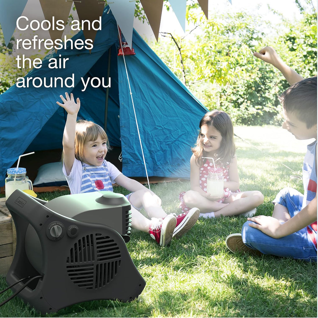 Lasko Misto Outdoor Misting Blower Fan, Ideal For Sports, Camping, Decks & Patios, 3 Speeds, 15", Black, 7050