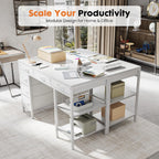 Sweetcrispy 47" Computer Desk With 6 Fabric Drawers, Home Office Gaming Desks With Storage Shelves For Bedroom, Writing Study Corner Living Room Work Table White