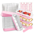 NPLUX Mini Cake Pans with Lids and Spoons, 50 Pack Pink Mini Loaf Pans with Lids, Mini Cake Containers for Baking, Mini Cheesecake and Party Desserts, Individual Cake Pans with Lids