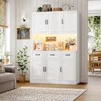 Hostack Kitchen Pantry Storage Cabinet, Tall Kitchen Hutch Cabinet, White | 47"W Food Pantry Cabinet With Smart Led / Charging Station / Countertop / 3 Large Drawers, 72"H Storage Hutch For Dining Room