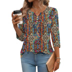 LOMON 3/4 Length Sleeve Womens Tops Dressy Casual Henley V Neck Blouses Loose Fit Tunics 2026 Trendy Summer Outfits