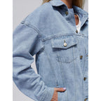 Automet Women'S Oversized Jeans Jacket, Classic Button Down Denim Jacket With Chest Pockets, Loose Fit Boyfriend Style Coat