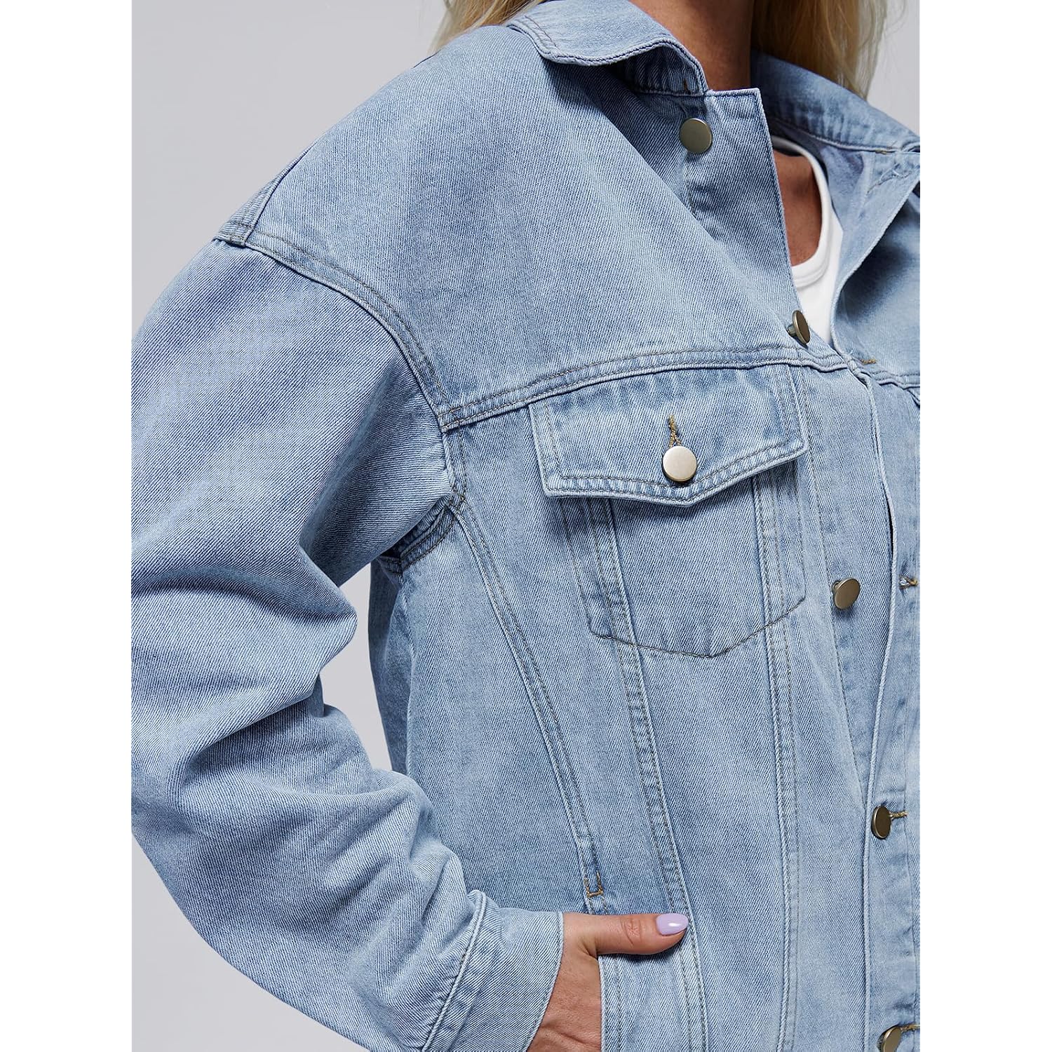 Automet Women'S Oversized Jeans Jacket, Classic Button Down Denim Jacket With Chest Pockets, Loose Fit Boyfriend Style Coat