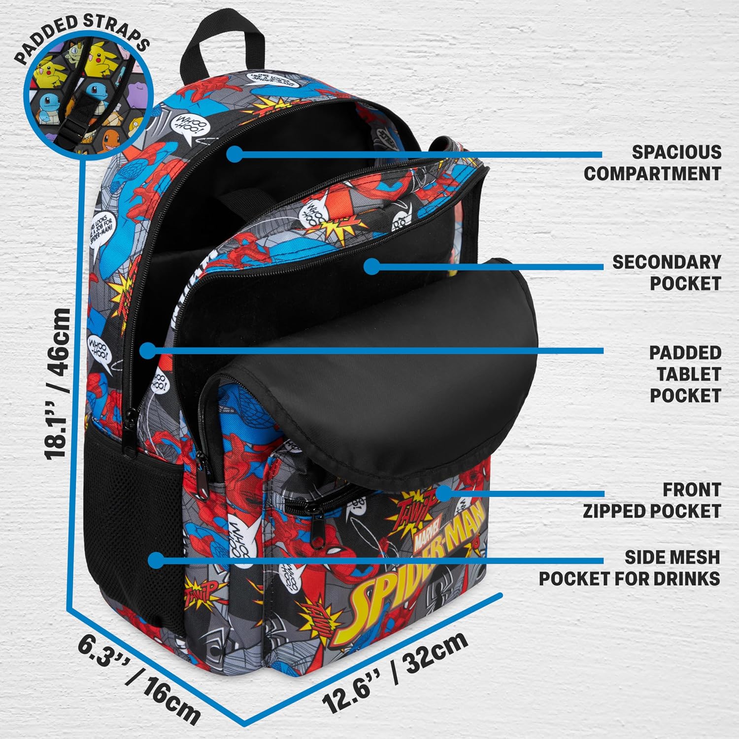 Get Trend Marvel Spider-Man Kids Backpack, Boys Lightweight 18 Inch Book Bag, Padded Straps Travel School Bag Gifts For Boys (Multi Spiderman)