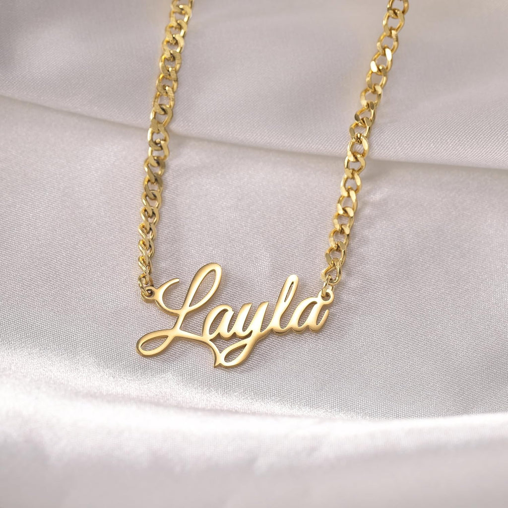 Name Necklace Personalized, 18K Gold Plated Custom Name Necklaces for Women Customized Name Plate Pendant Jewelry Gifts for Women