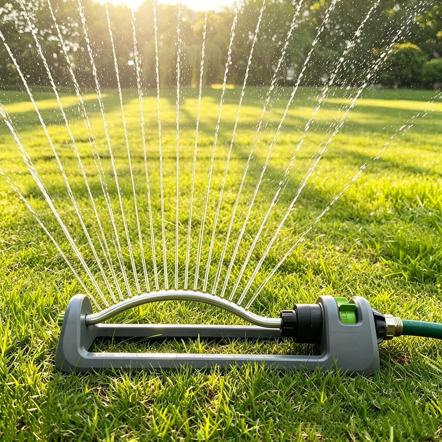 Lawn Sprinkler, Oscillating Sprinkler For Yard With 18 Hole Brass Nozzles, Watering For Lawn & Garden Covers Up To 3,600 Sq.Ft, Easy Adjust Range Control, Built-In Spray Jet Cleaning Needle (Gray)