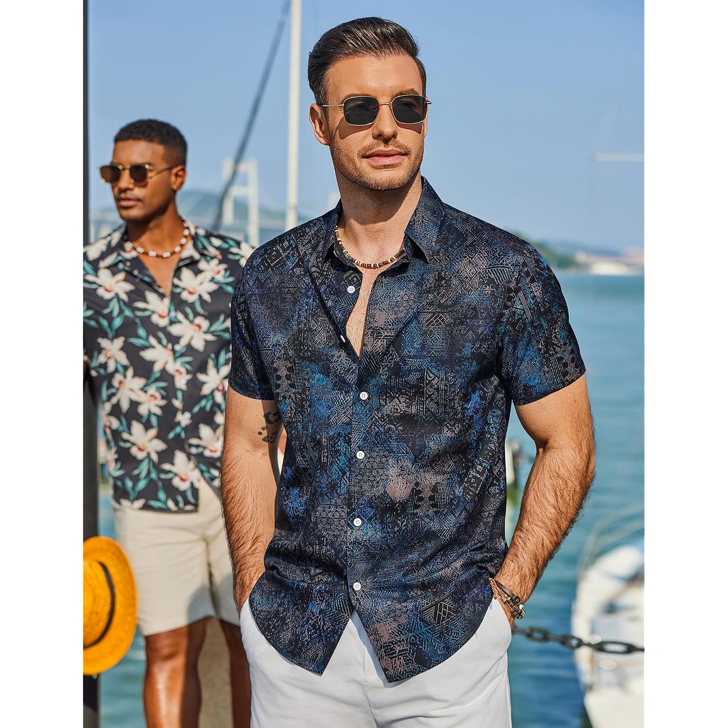 Coofandy Mens Hawaiian Shirt Short Sleeve Button Down Beach Vacation Shirt Retro Summer Tropical Shirts