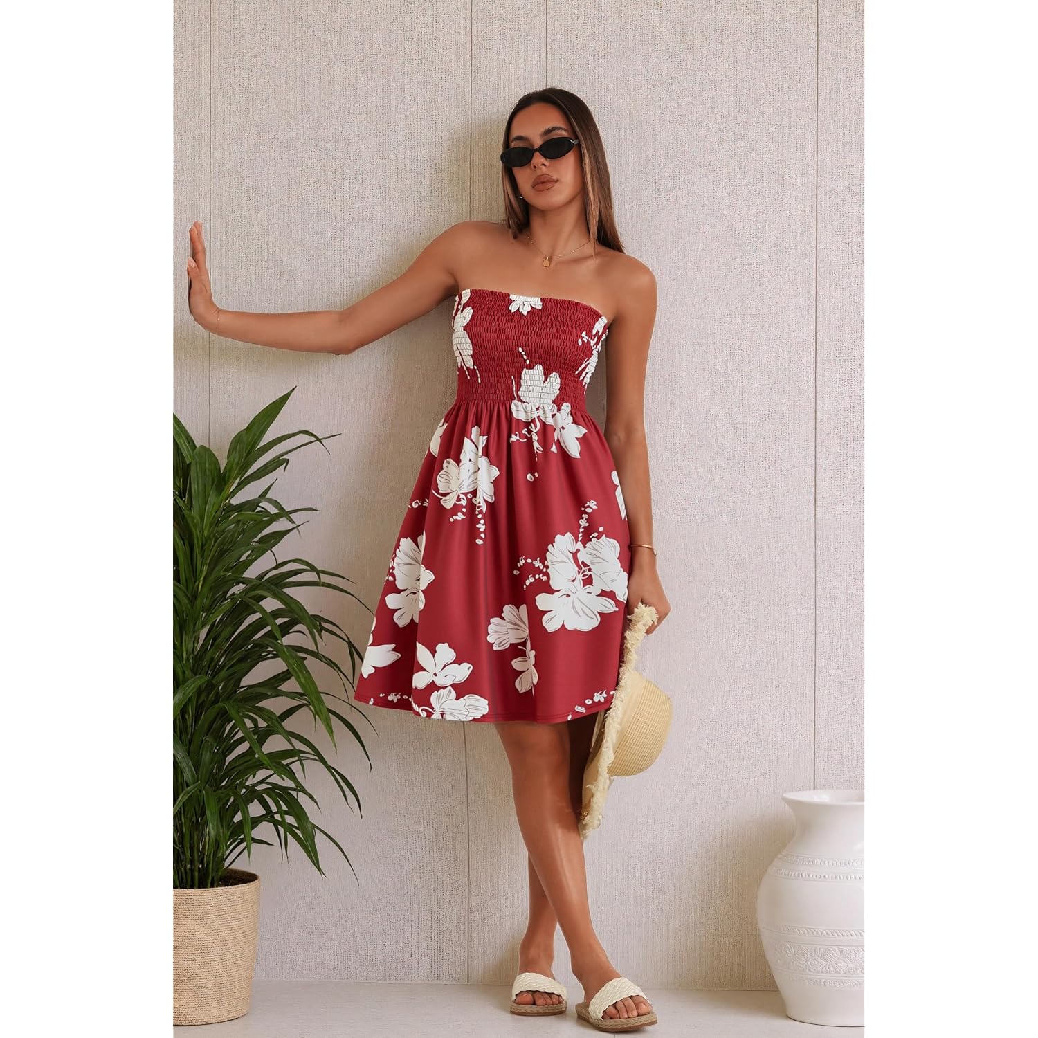 Chicgal Summer Dresses For Women Beach Cover Ups Strapless Boho Floral Print Sundress 2026