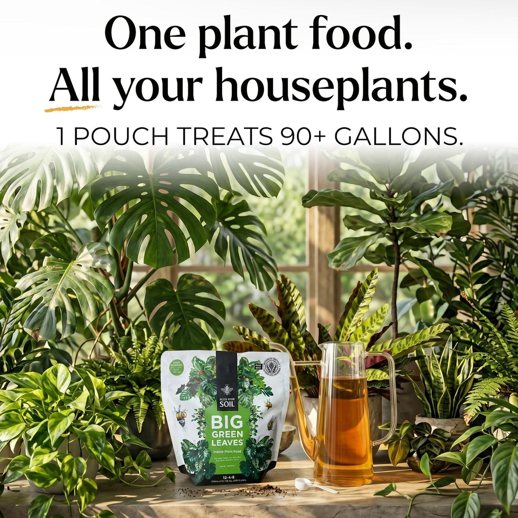Big Green Leaves Indoor Plant Food – 4X Concentrated Fertilizer, 1 Lb | Fast-Acting Mineral + Organic Sea Kelp Formula. Makes 90 Gallons Of Liquid Fertilizer For Thriving Houseplants.
