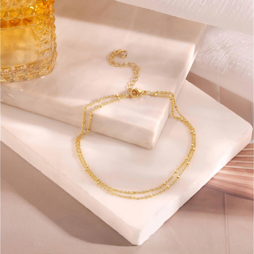 DEARMAY Dainty 14K Gold Plated Ankle Bracelets for Women, Waterproof 14K Gold Plated Link Chain Anklets Non Tarnish Set Pack Summer Beach Jewelry Gift