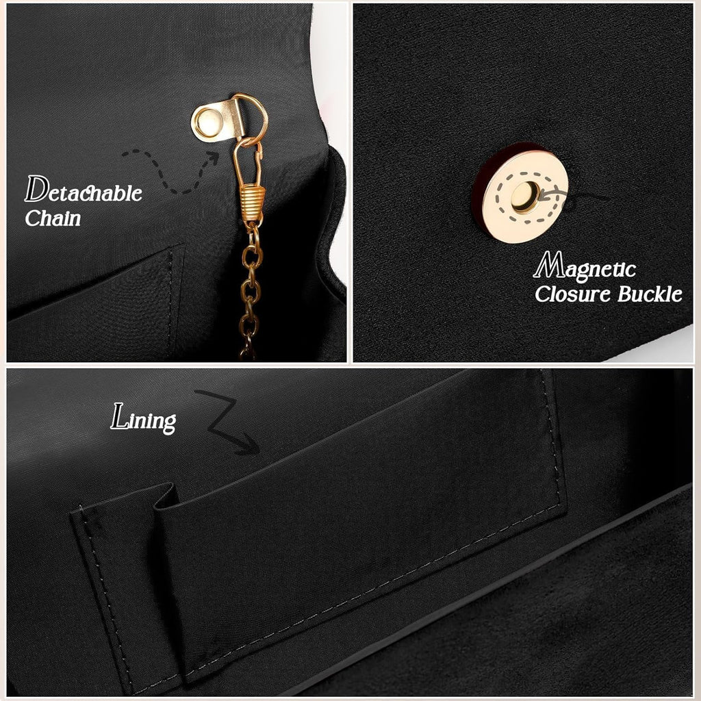 Clutch Purses for Women Formal Evening Clutch with Detachable Chain Faux Suede Purse for Wedding Party