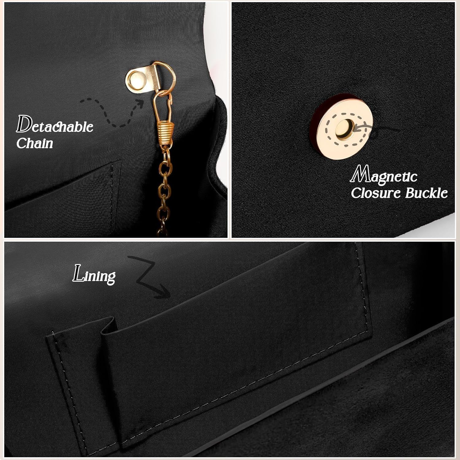 Clutch Purses for Women Formal Evening Clutch with Detachable Chain Faux Suede Purse for Wedding Party