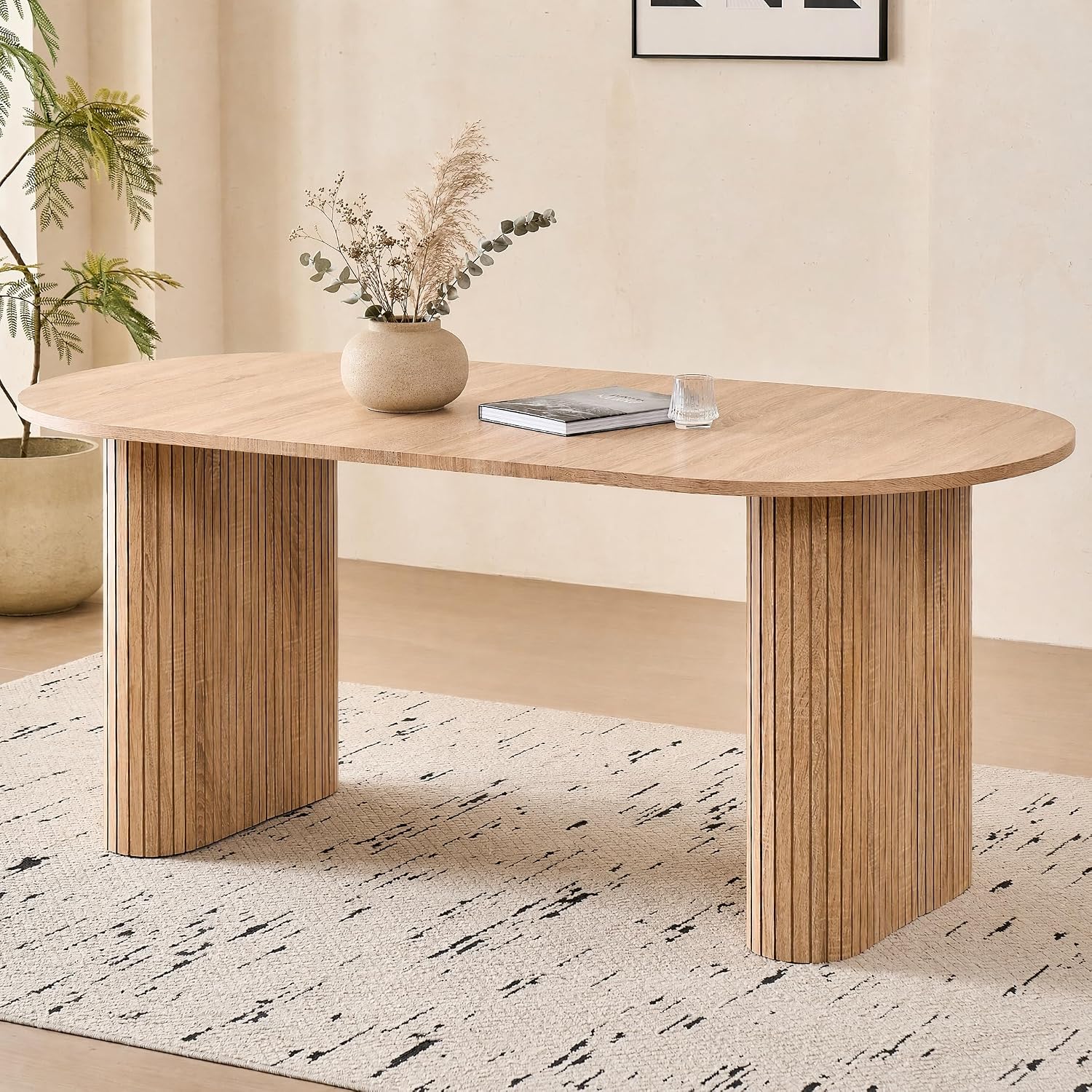 70.8" Oval Table For 4 6 Person, Modern Farmhouse Kitchen Dinner Table For Living Receiption Room, Natural