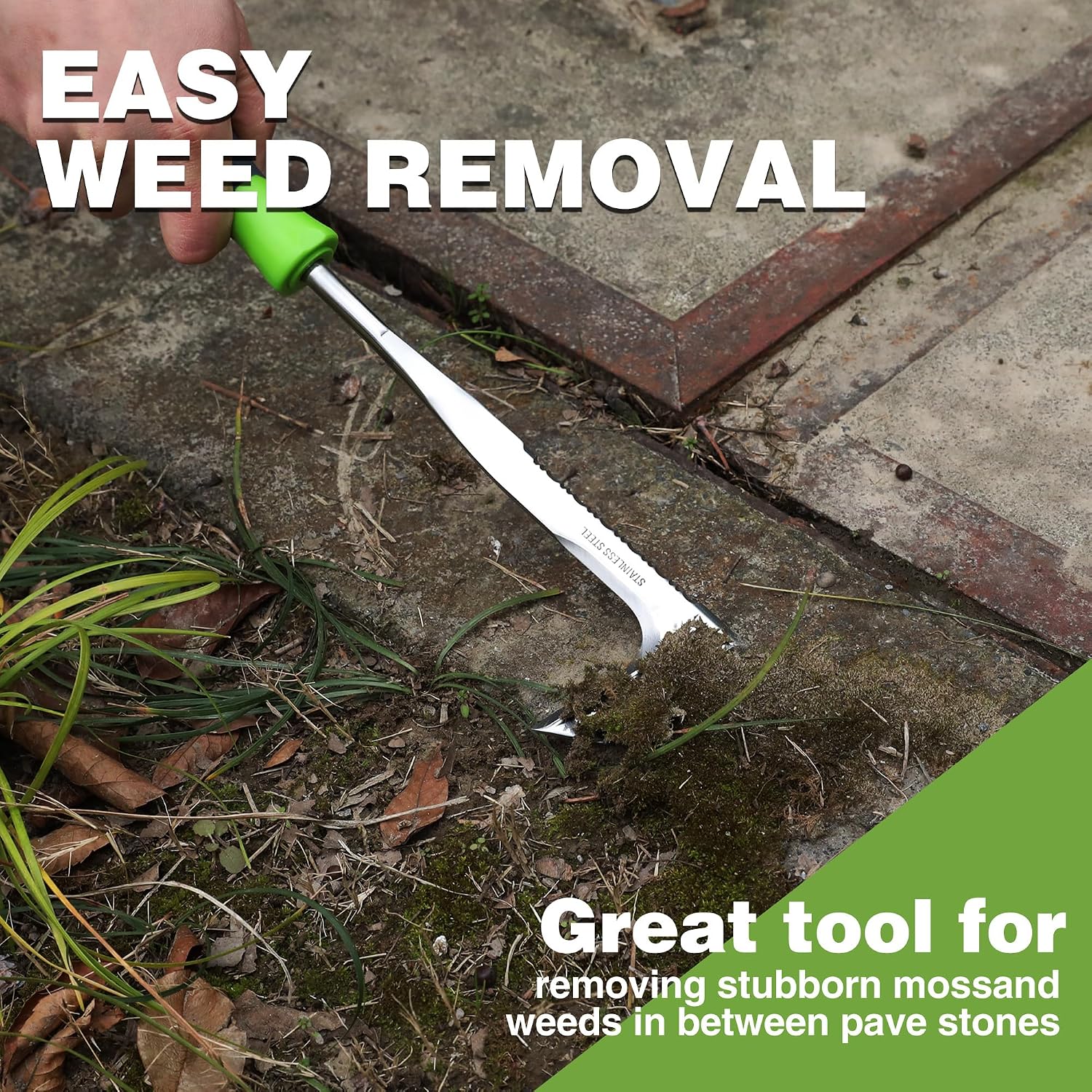 Workpro Crack Weeder, 12" Stainless Steel Crevice Weeding Tool | Soft Handle, L-Shaped Side-Walk Weed Puller Spatula, For Garden Lawn Yard Patio Terrace Paving Moss Garden Tool