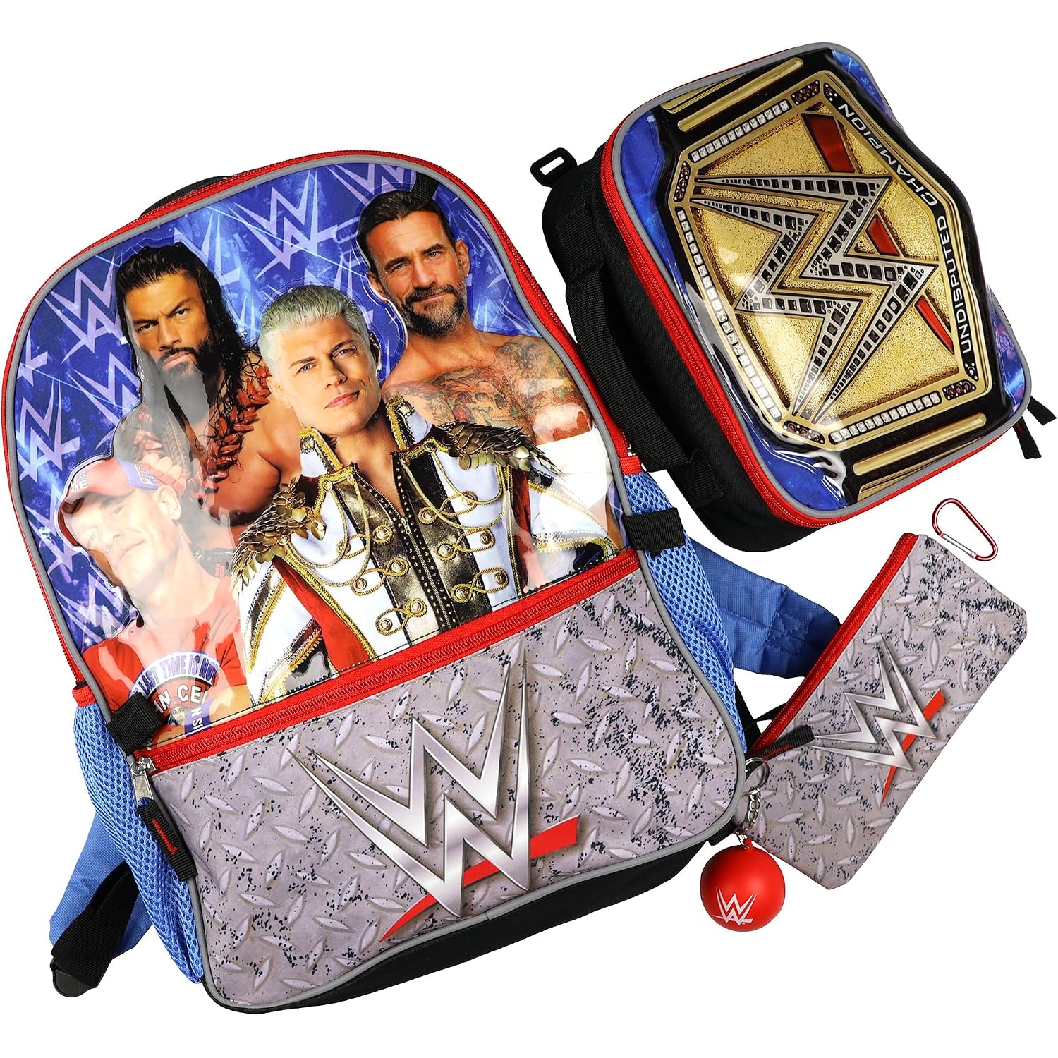 Wwe Backpack 5-Piece Set Undisputed Champion 16" Book Bag With Insulated Lunch Box