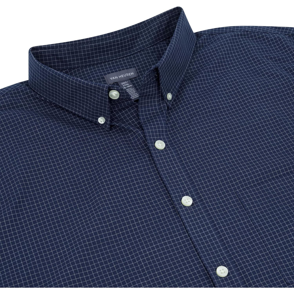 Van Heusen Men'S Big And Tall Wrinkle Free Short Sleeve Button Down Shirt, No-Tuck Length, Comfortable Stretch Fabric