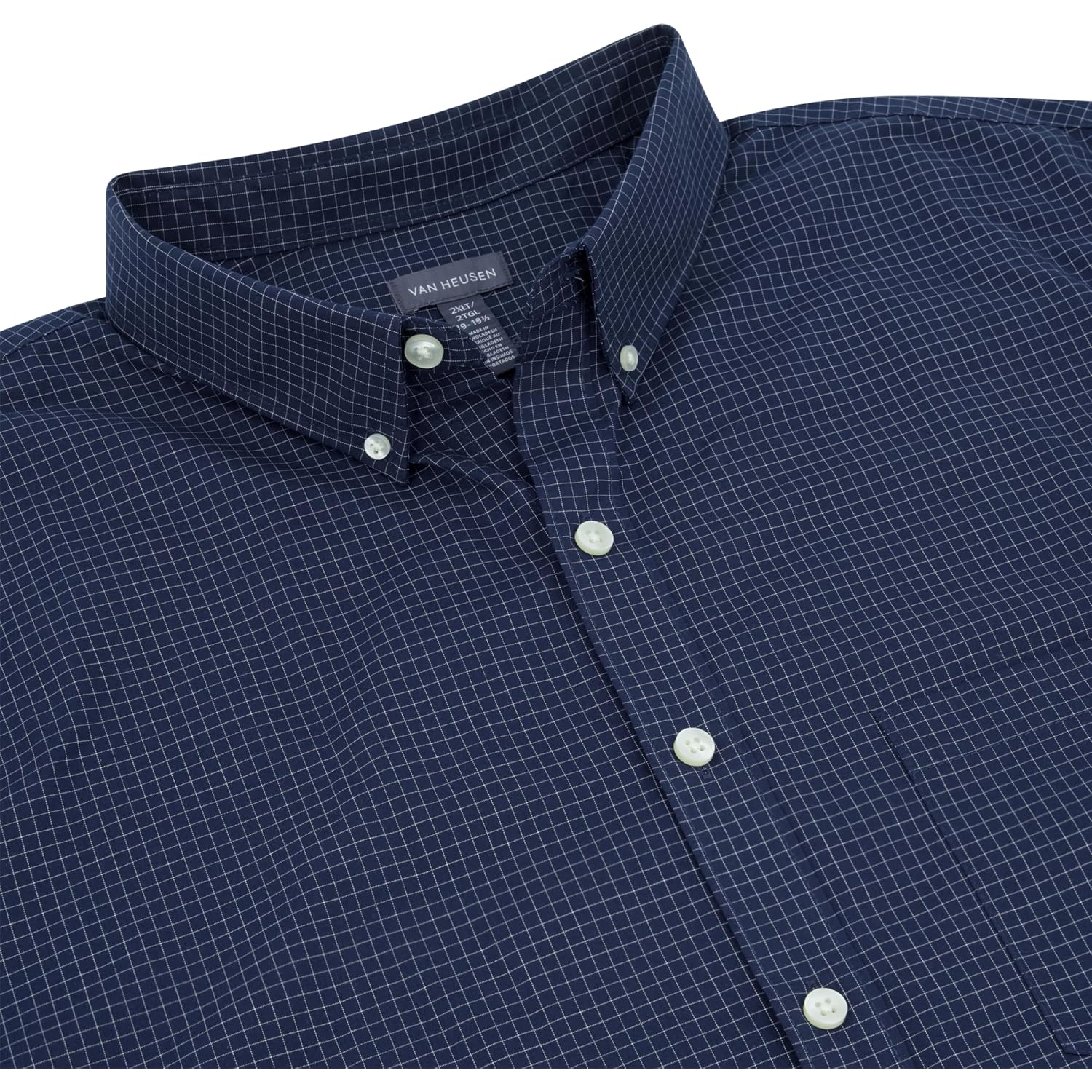 Van Heusen Men'S Big And Tall Wrinkle Free Short Sleeve Button Down Shirt, No-Tuck Length, Comfortable Stretch Fabric
