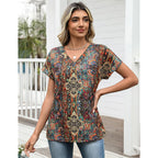 Zeagoo Womens Summer Tops Rolled Short Sleeve V Neck Shirts Casual Dressy Business Work Blouses Outfits Boho-mz721