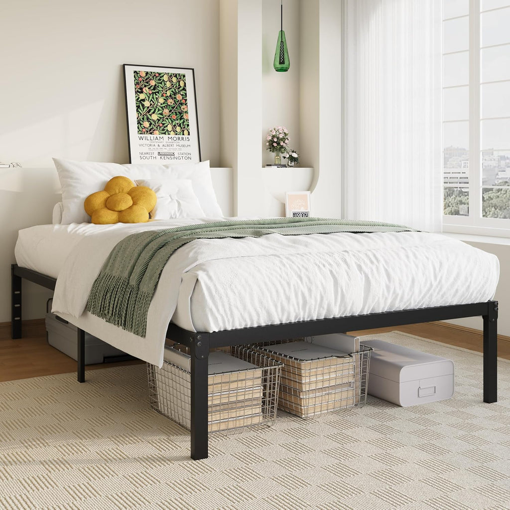 Allewie Twin Bed Frame, 14 inch Metal Platform Beds with Storage Space, No Box Spring Needed and Easy Assembly, Black