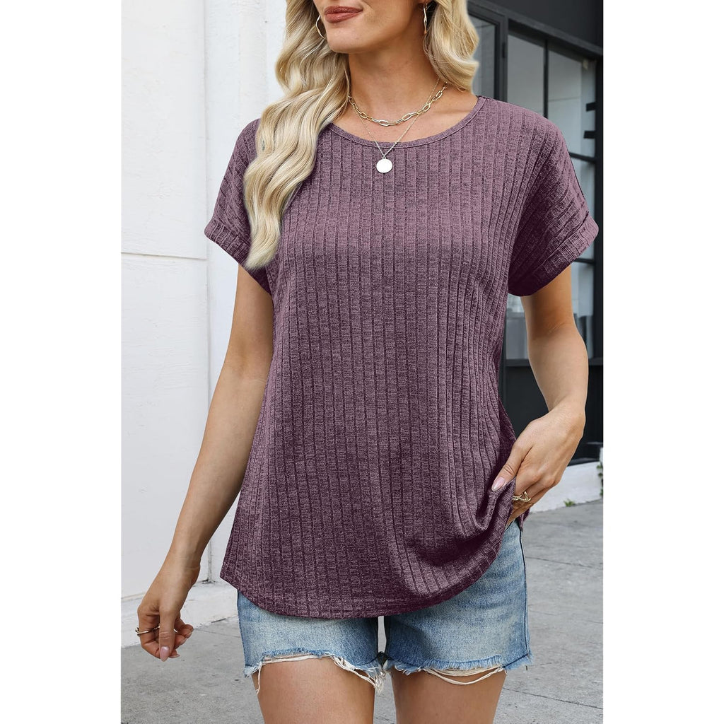 Wiholl Women Lightweight Textured Shirts Casual Short Sleeve Tunic Tops Loose Fit 2026 Summer Spring Blouses Plain/Print