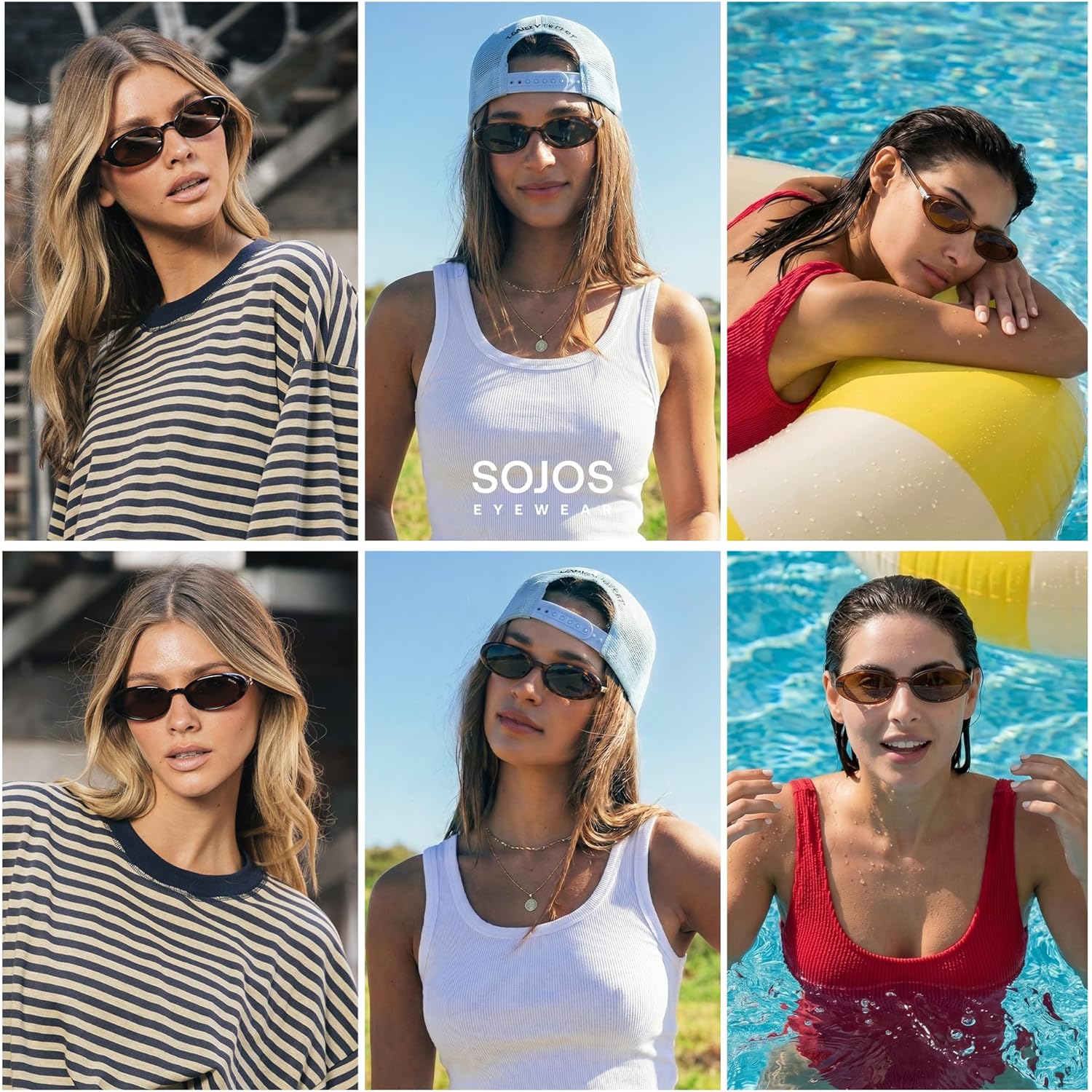 SOJOS Polarized Oval Sunglasses for Women, Chic 90s Vintage, UV400 Lightweight Retro Frame Sunnies SJ2676