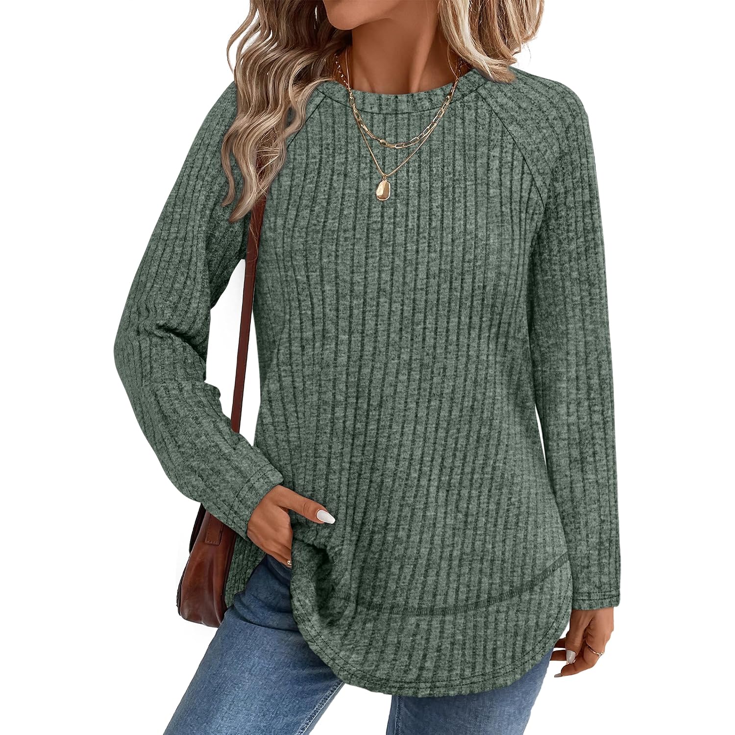 WIHOLL Long Sleeve Shirts for Women 2026 Fall Sweaters Lightweight Casual Tunic Tops Loose Fit Winter Clothing S-2XL