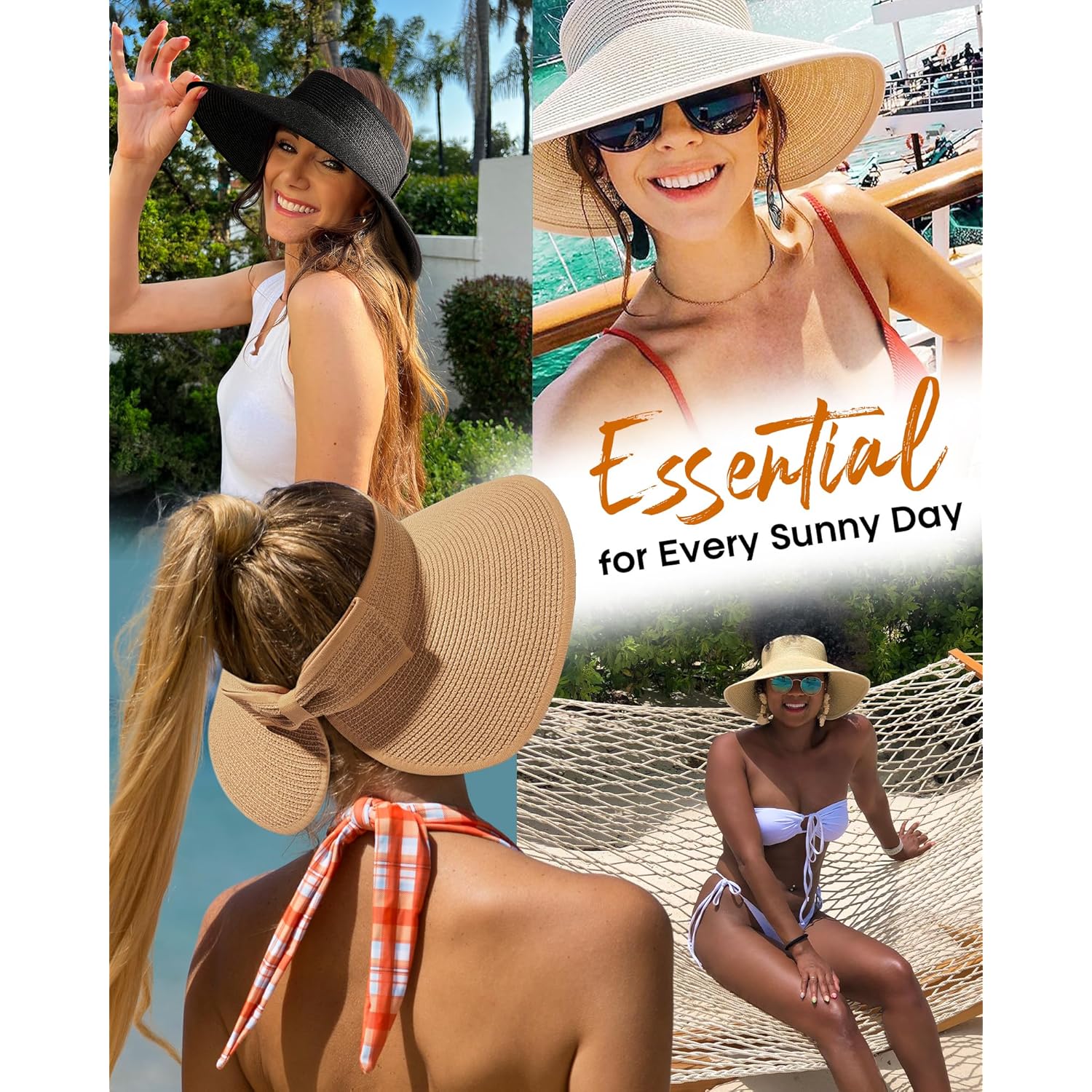 FURTALK Sun Visor Hats for Women Beach Hat Ponytail Summer UPF 80+ Beach Vacation Essentials Packable Wide Brim