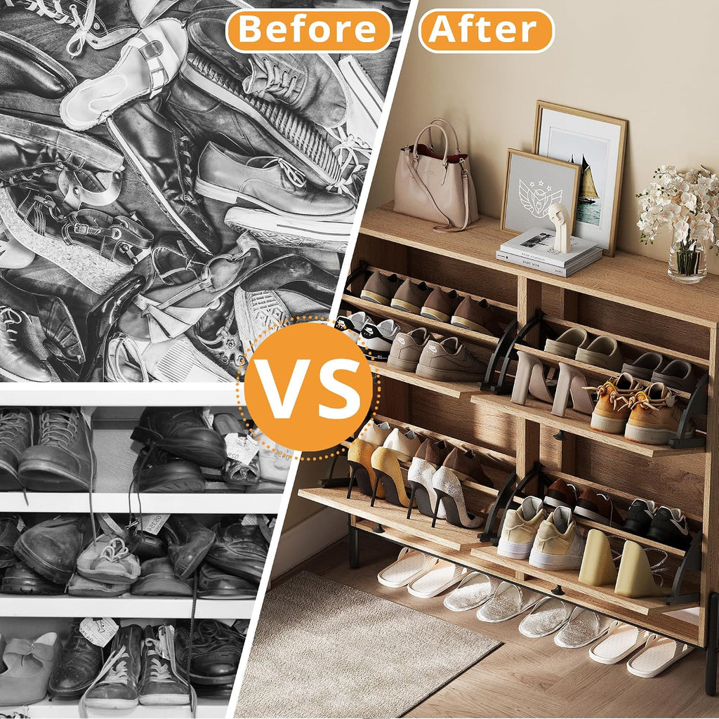 Ironck Rattan Shoe Cabinet Storage With 4 Flip Drawers, Freestanding Shoe Storage Organizer Cabinet For Entryway, Narrow Shoe Rack Cabinet, Oak