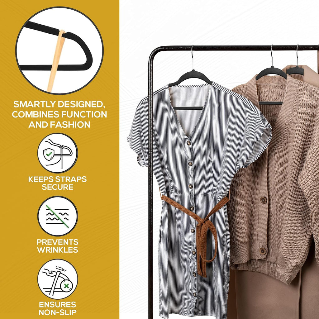 50 Pack New Premium Quality Velvet Hangers Ultra Thin Non Slip Adult Felt Space Saving Hangers For Closet Heavy Duty Coat Pants Jackets Dress Hangers 360° Swivel Hook Hold Upto 10 Lbs Black