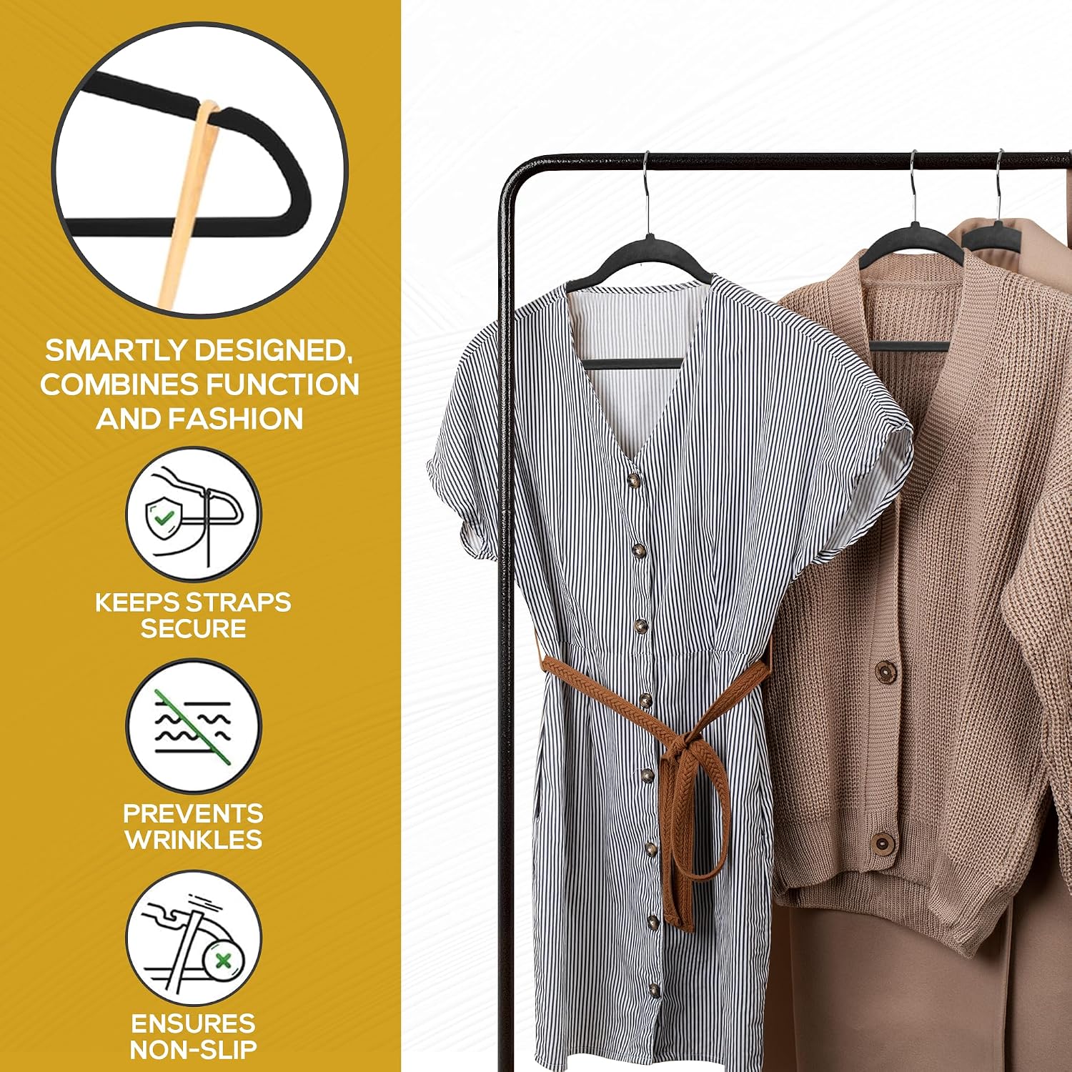 50 Pack New Premium Quality Velvet Hangers Ultra Thin Non Slip Adult Felt Space Saving Hangers For Closet Heavy Duty Coat Pants Jackets Dress Hangers 360° Swivel Hook Hold Upto 10 Lbs Black
