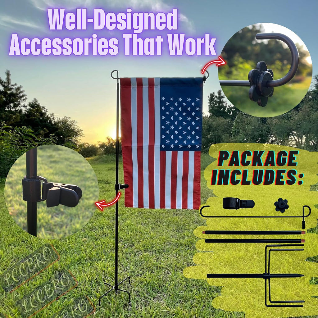 Lccbro Garden Flag Stand Holder Pole With 5 Prong Base For Outside Double Flag, More Stable Yard Flag Stand Weather Proof, For Small Garden Flags 12 X 18, Holds Flags Up To 13" Wide