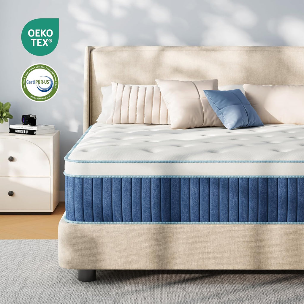 Queen Mattress Medium Firm 12 Inch Hybrid Mattress,Certified Safe Foams & Fabric For Cooling Motion Isolation & Breathable Sleep, Pressure Relief, Fiberglass Free