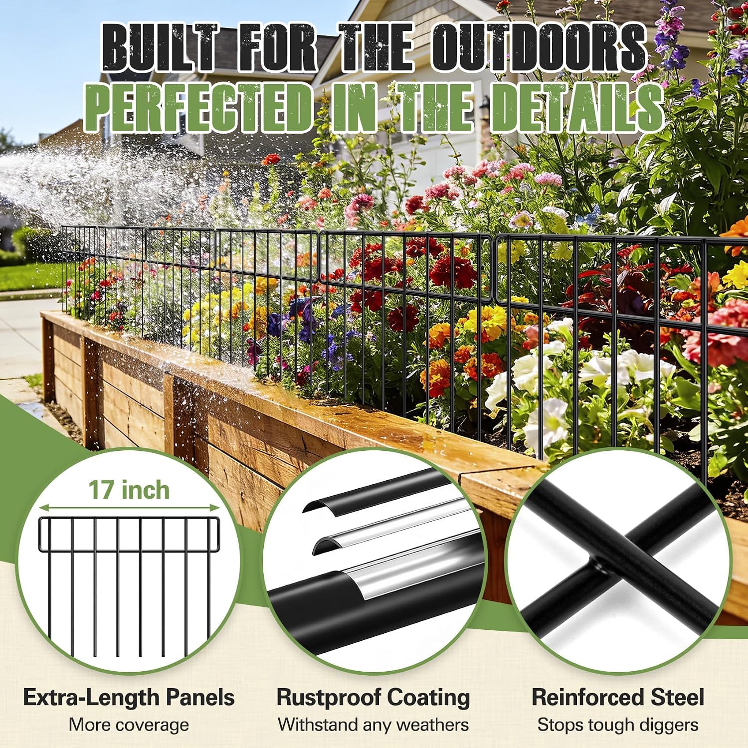 20Ft(L) X 13Inch(H) Animal Barrier Fence - 14 Pack Garden Fence Animal Barrier Garden Border Rustproof Metal No Dig Fence Panels For Dog Rabbit Defense Bottom Blocker For Outdoor Yard Patio