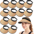 12 Pack Wide Brim Sun Visor Hats for Women UPF 50+ Foldable Straw Beach Hat UV Protection for Travel, Vacation